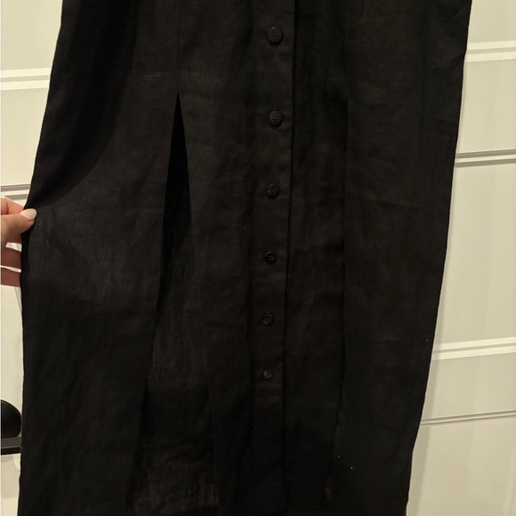 Hevron linen Black Button-Down Dress - Picture 3 of 5